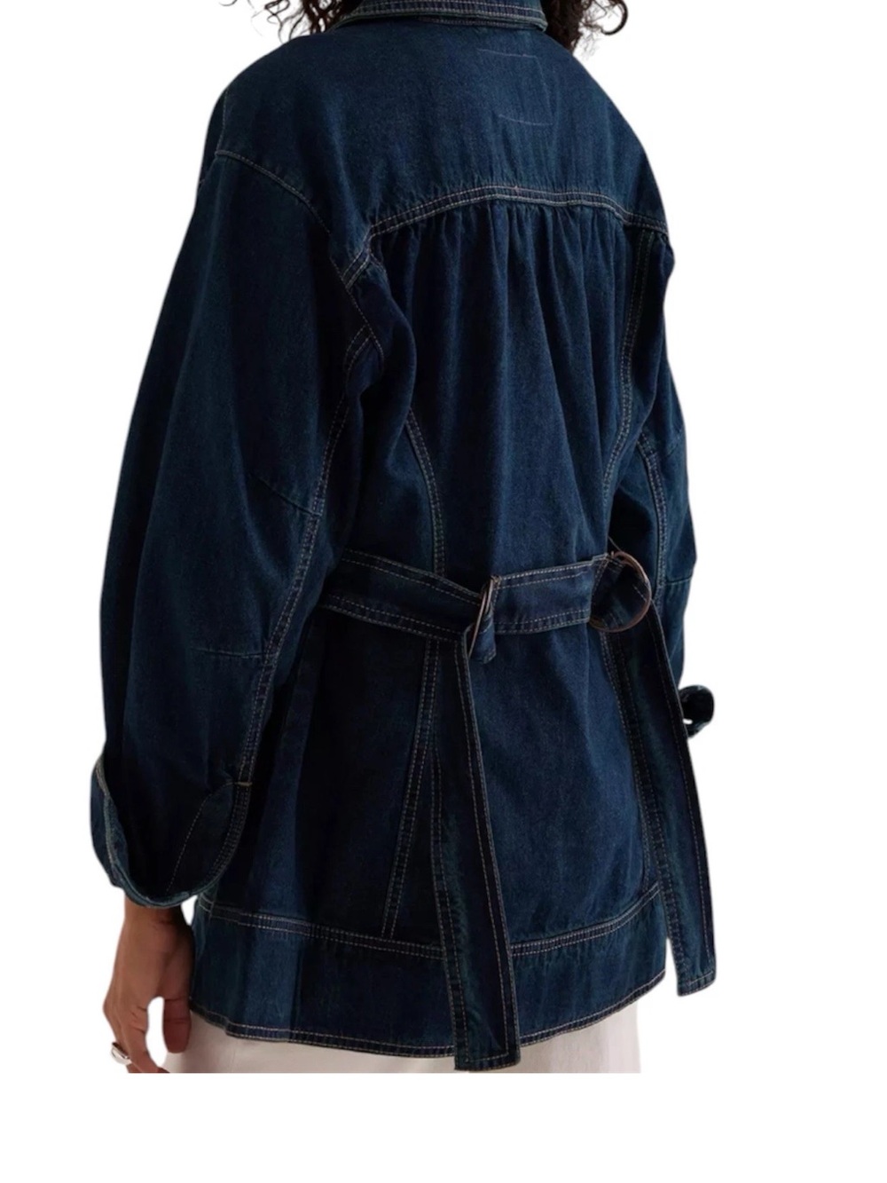 Pilcro Anthropologie Corset Longline Denim Jacket Cinched Blue Women’s Retro M/L
